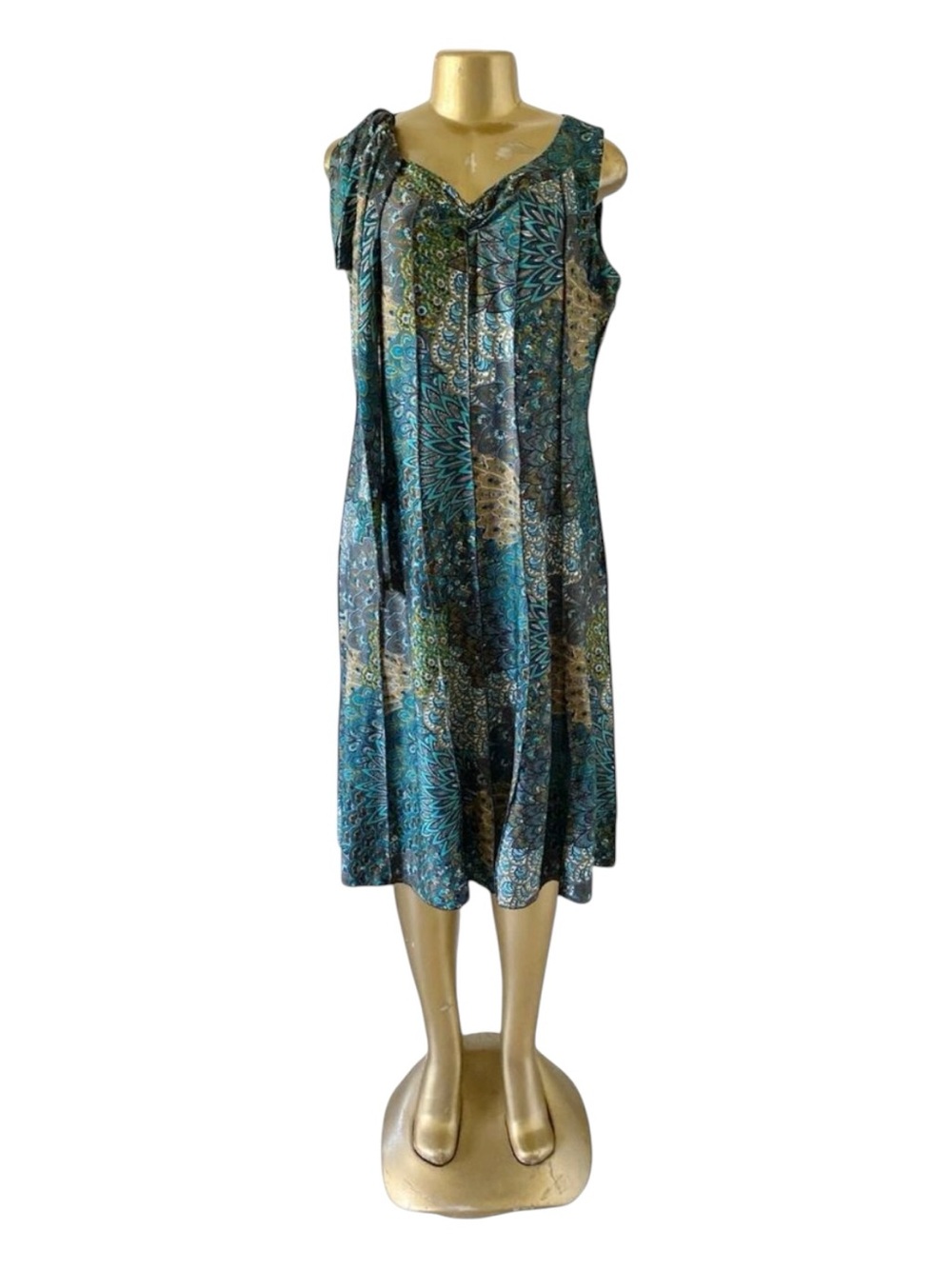 PerSeption Concept Midi Dress Womens Large Boho Sleeveless Tie Shoulder Blue